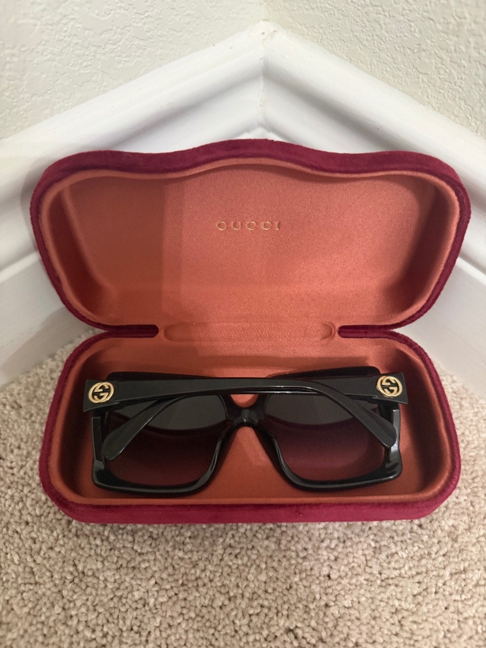 Gucci GG0816SA Oversized Square Black Sunglasses Gold GG